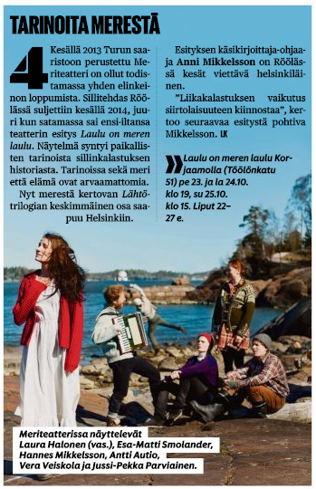 ”Laulu on meren laulu” Helsingin Sanomien Nyt-liitteessä